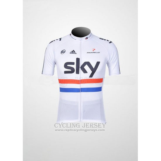 2012 Cycling Jersey Sky Champion Regno Unito Black and White Short Sleeve and Bib Short